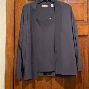 Dark gray open cardigan with matching shell